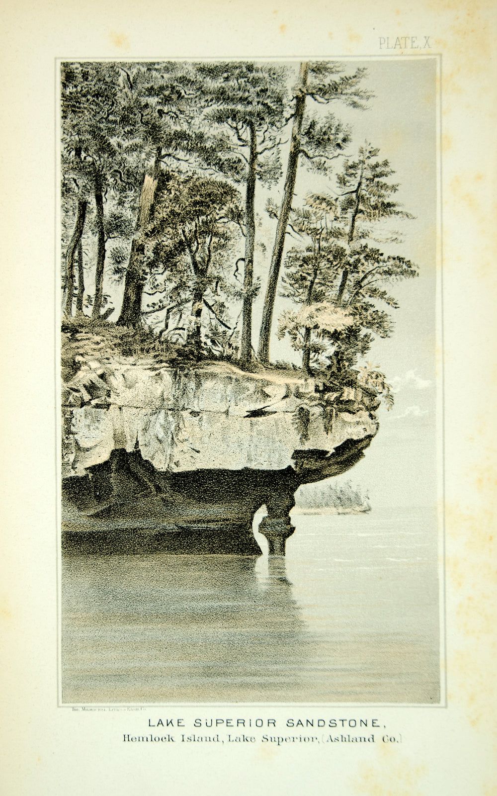 1880 Chromolithograph Lake Superior Sandstone Hemlock Island Apostle Islands WG3