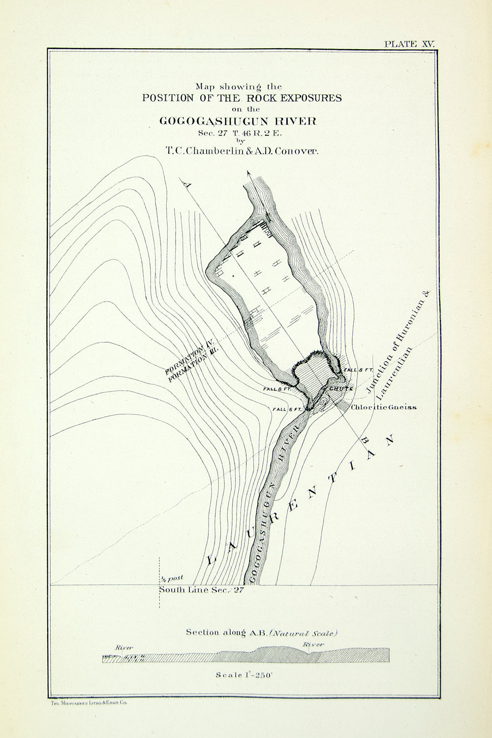 1880 Wood Engraved Map Gogogashugun River Rock Formation Geological Geology WG3