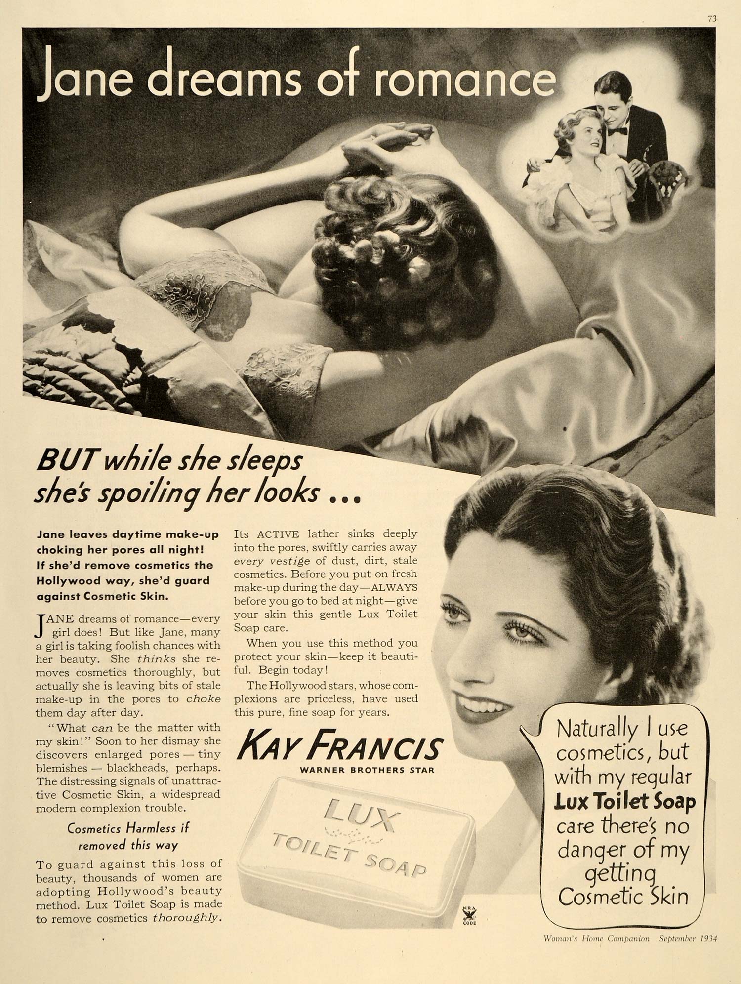 1934 Ad Lux Toilet Soap Cosmetic Skin Kay Francis Star - ORIGINAL WH1