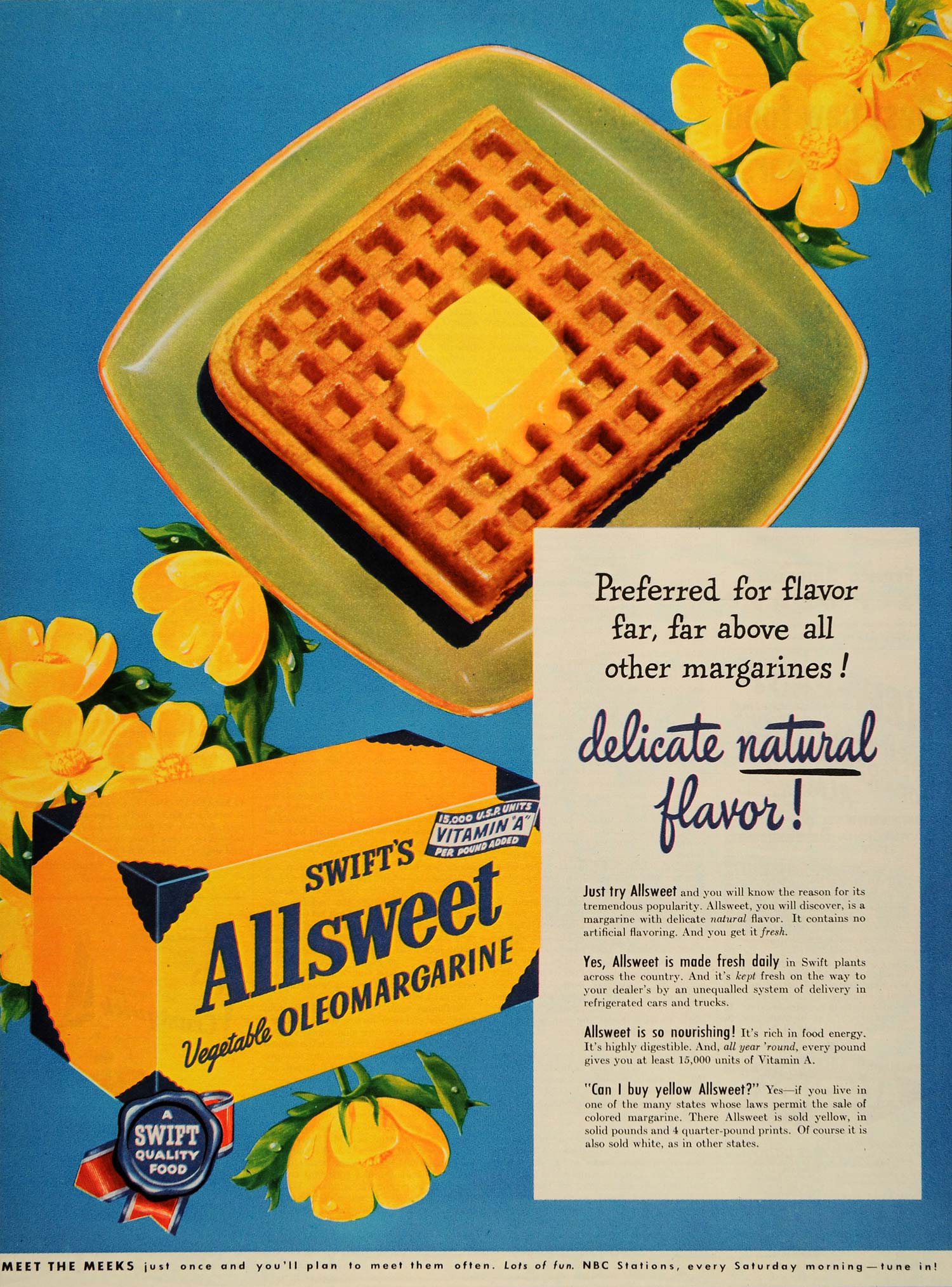 1949 Ad Swift Brookfield Allsweet OleoMargarine Waffle - ORIGINAL WH1