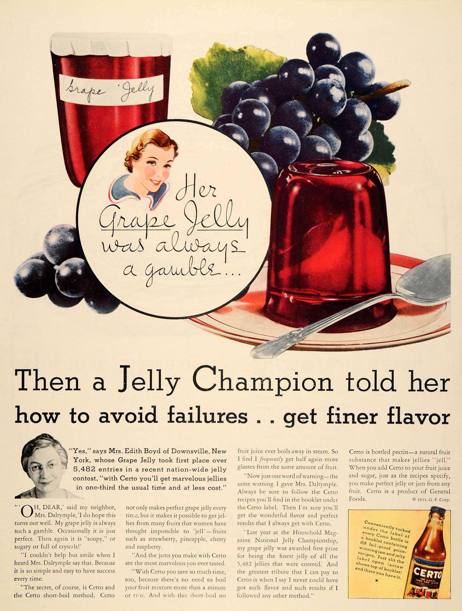 1934 Ad General Food Certo Pectin Product Grape Jelly - ORIGINAL ADVERTISING WH1