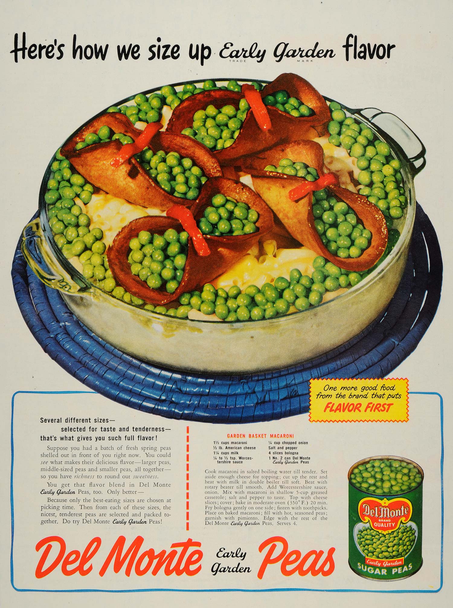 1949 Ad Del Monte Early Garden Sugar Peas Macaroni - ORIGINAL ADVERTISING WH1