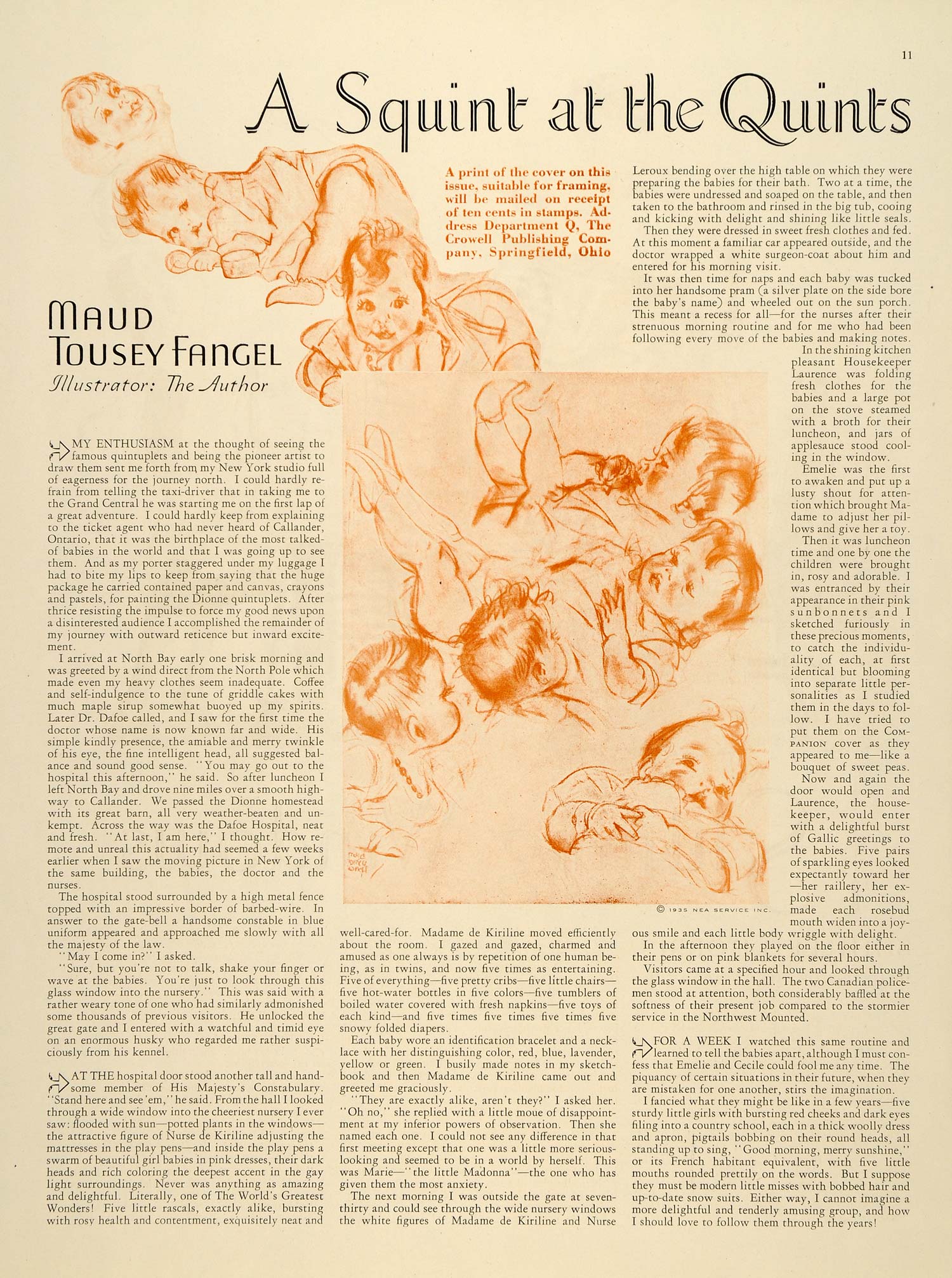 1935 Article Squint at the Quints Maud Tousey Fangel - ORIGINAL WH1