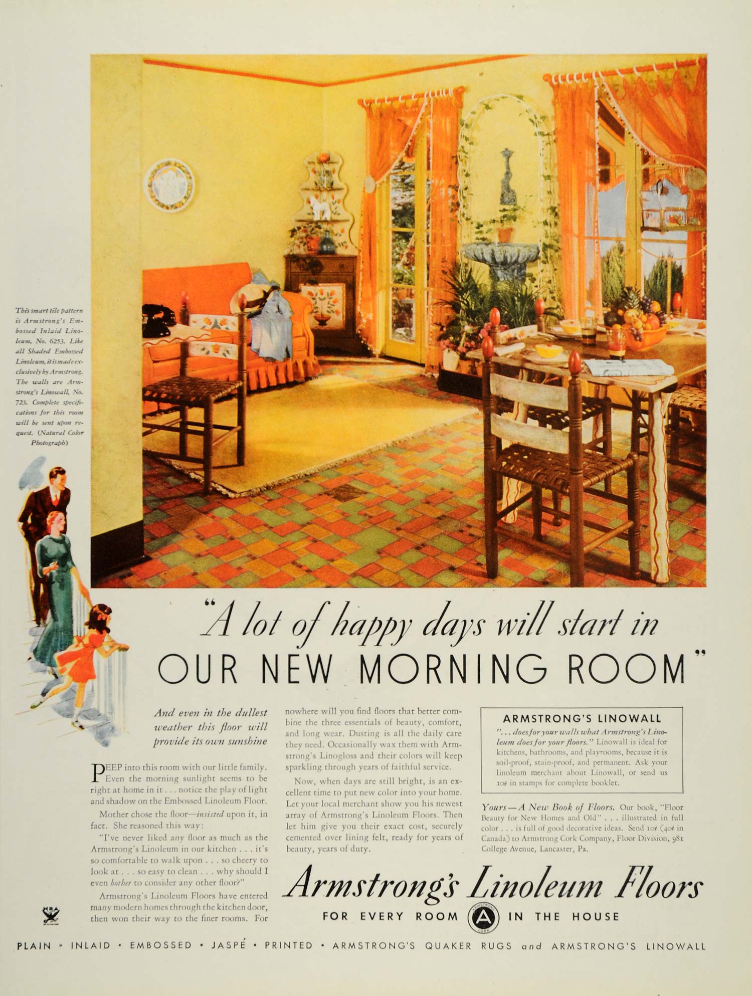 1934 Ad Armstrong Cork Linoleum Floor Covering Rug Home - ORIGINAL WH1
