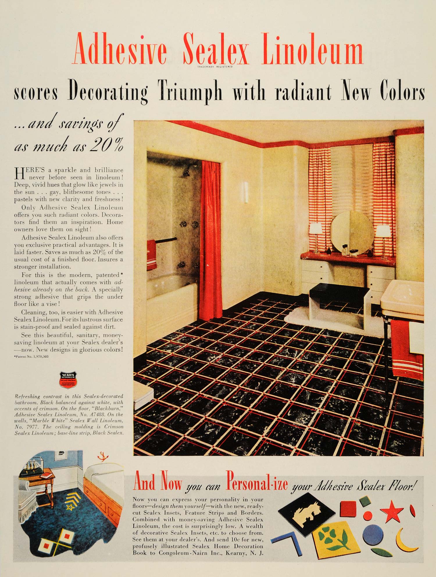 1937 Ad Congoleum-Nairn Adhesive Sealex Linoleum Floors - ORIGINAL WH1