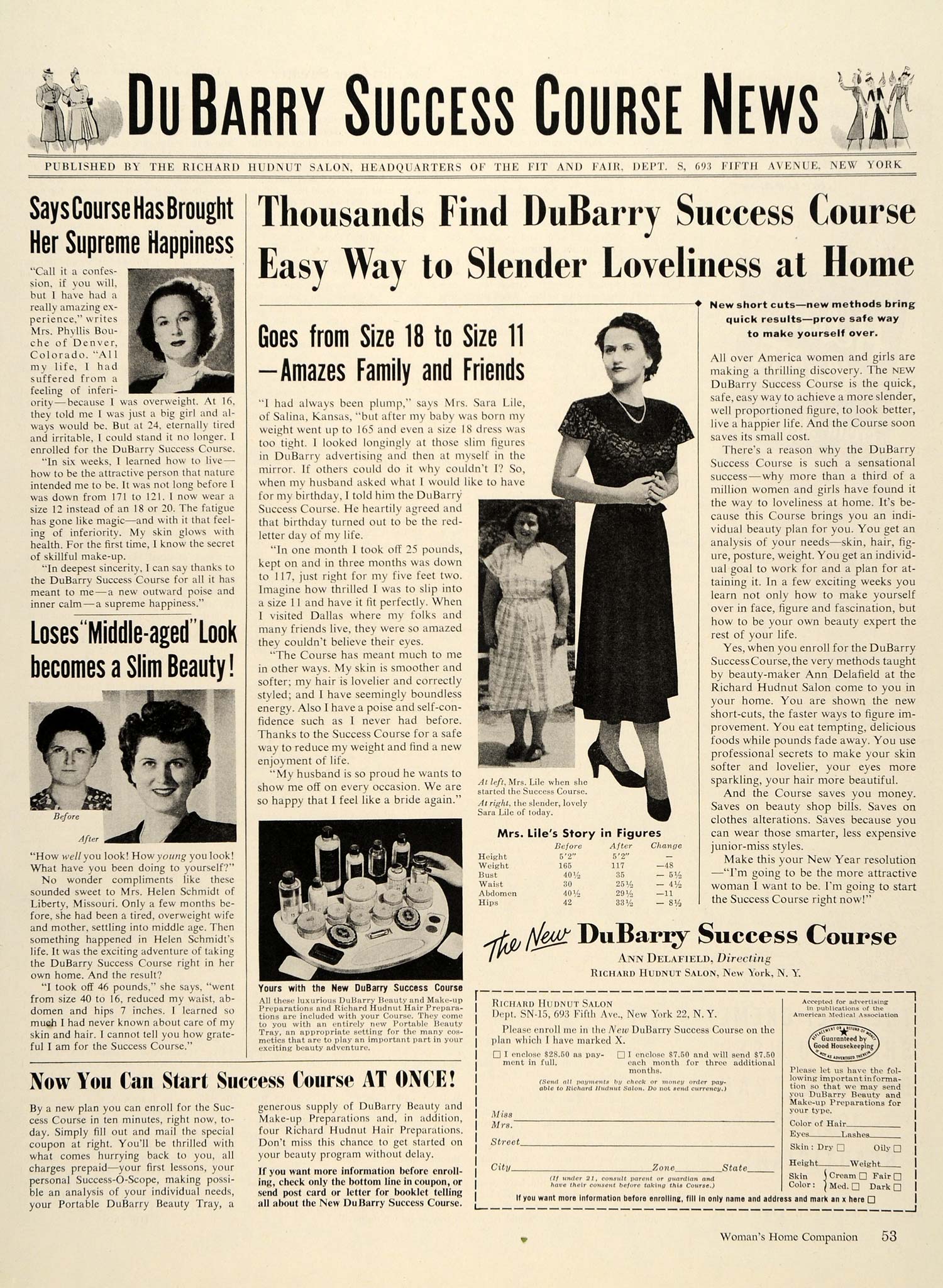1949 Ad Richard Hudnut Salon DuBarry Success Make-Up - ORIGINAL ADVERTISING WH1