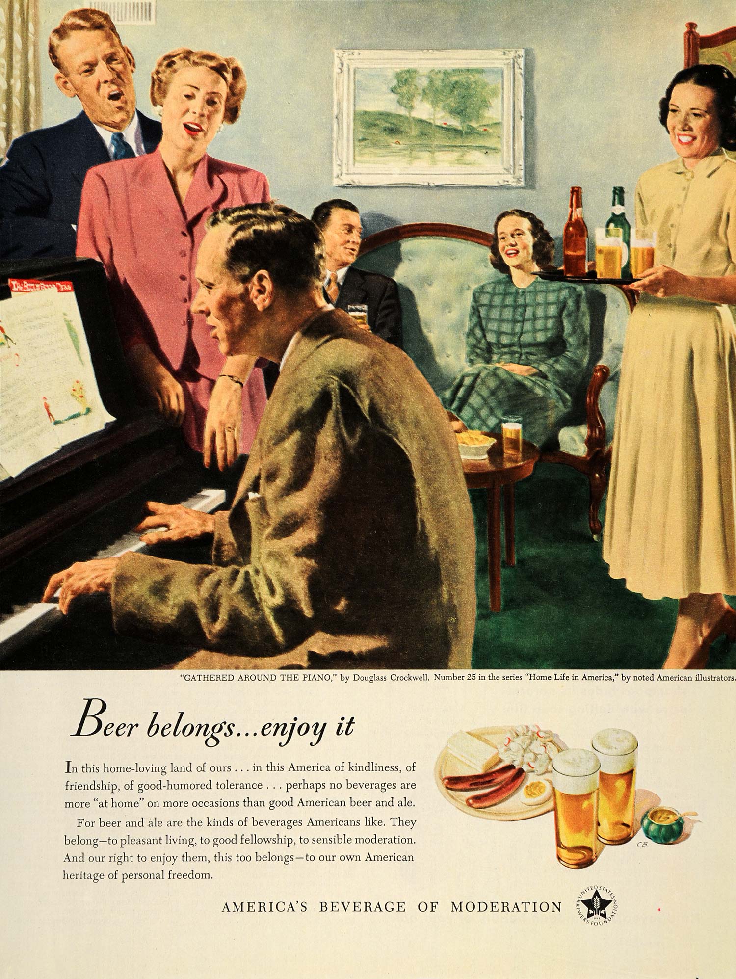 1949 Ad America's Beverage of Moderation Beer Ale Piano - ORIGINAL WH1