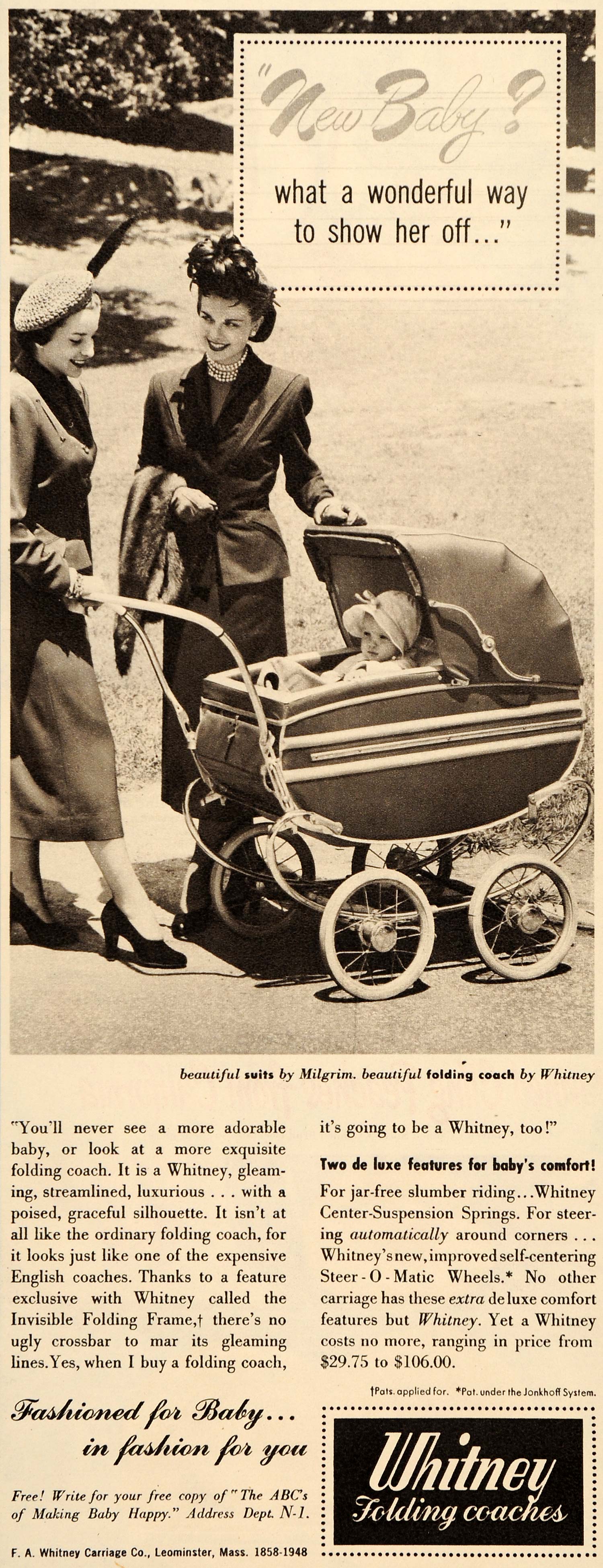 1949 Ad Whitney Carriage Folding Coaches Stroller Baby - ORIGINAL WH1