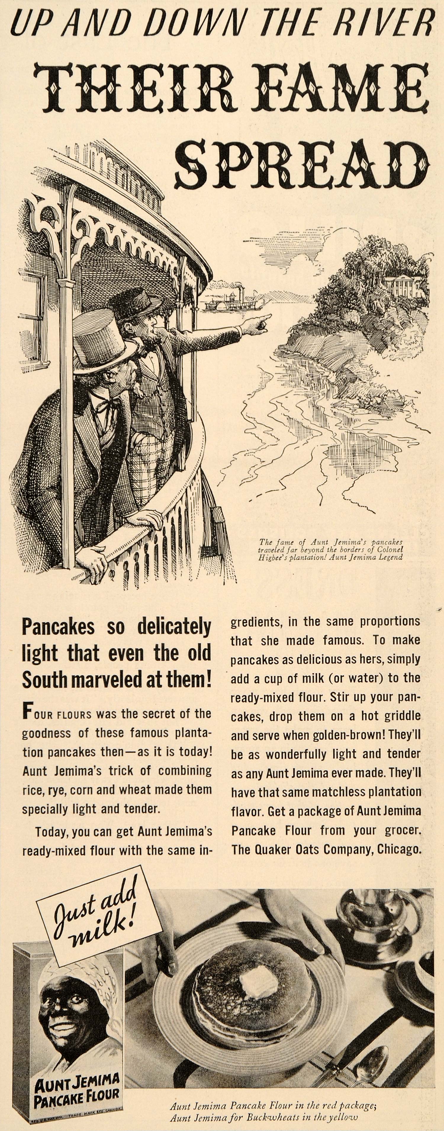 1934 Ad Aunt Quaker Oats Jemima Pancakes Flour Woodcut - ORIGINAL WH1