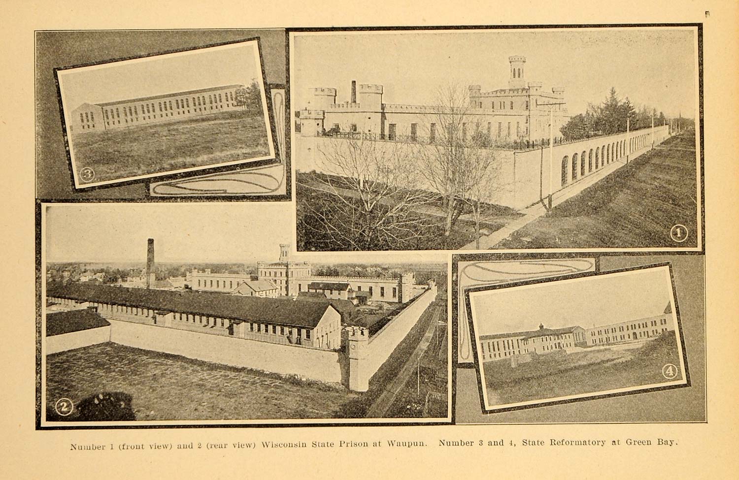 1907 Waupun Wisconsin State Prison Reformatory Print - ORIGINAL HISTORIC WI1
