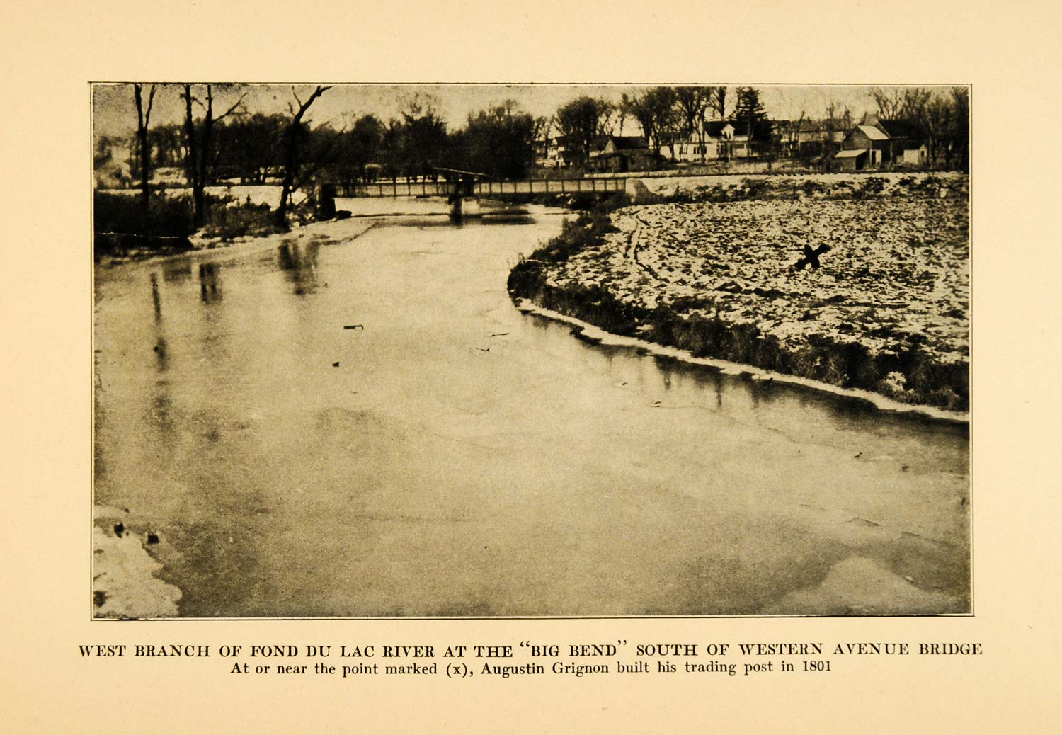 1920 Print Fond Du Lac River Trading Settlement Grignon ORIGINAL HISTORIC WIS1