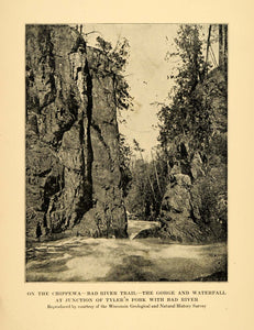 1920 Print MI Chippewa Falls Gorge Waterfall Bad River ORIGINAL HISTORIC WIS1