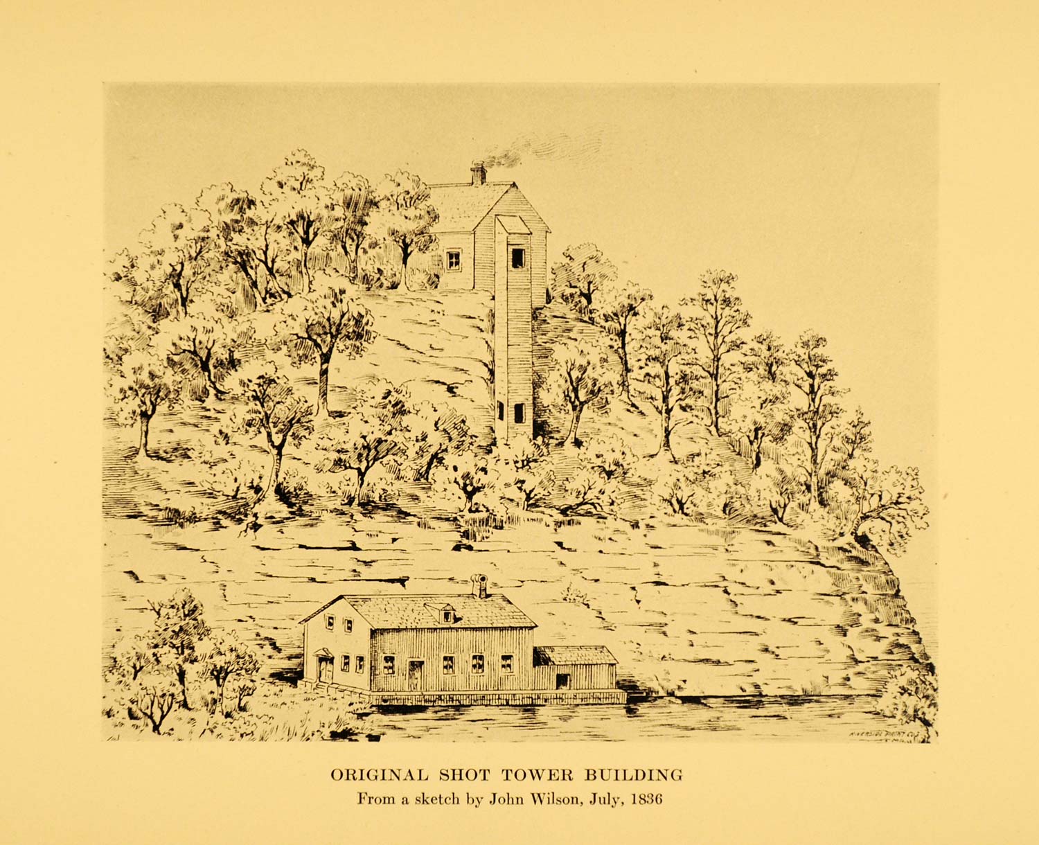 1924 Print Tower Building Sketch John Wilson 1836 July ORIGINAL HISTORIC WIS1