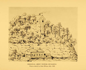 1924 Print Tower Building Sketch John Wilson 1836 July ORIGINAL HISTORIC WIS1