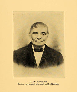 1921 Print Crayon Portrait Jean Brunet Chippewa Pioneer ORIGINAL HISTORIC WIS1