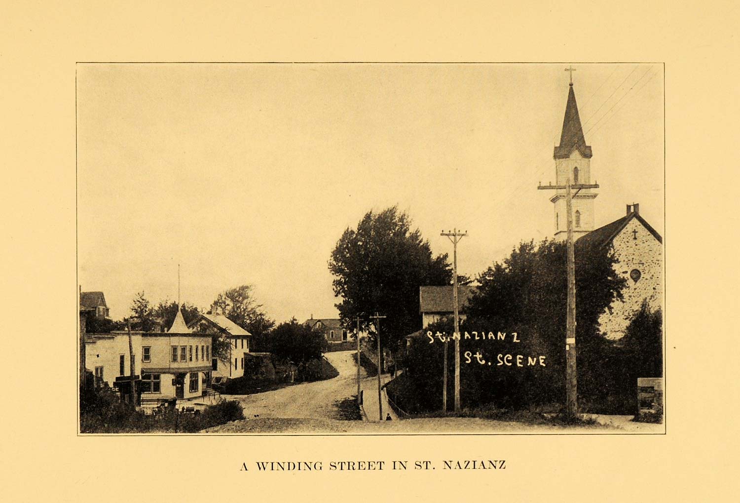 1921 Print St. Nazianz Village Street Manitowoc Co. WI ORIGINAL HISTORIC WIS1