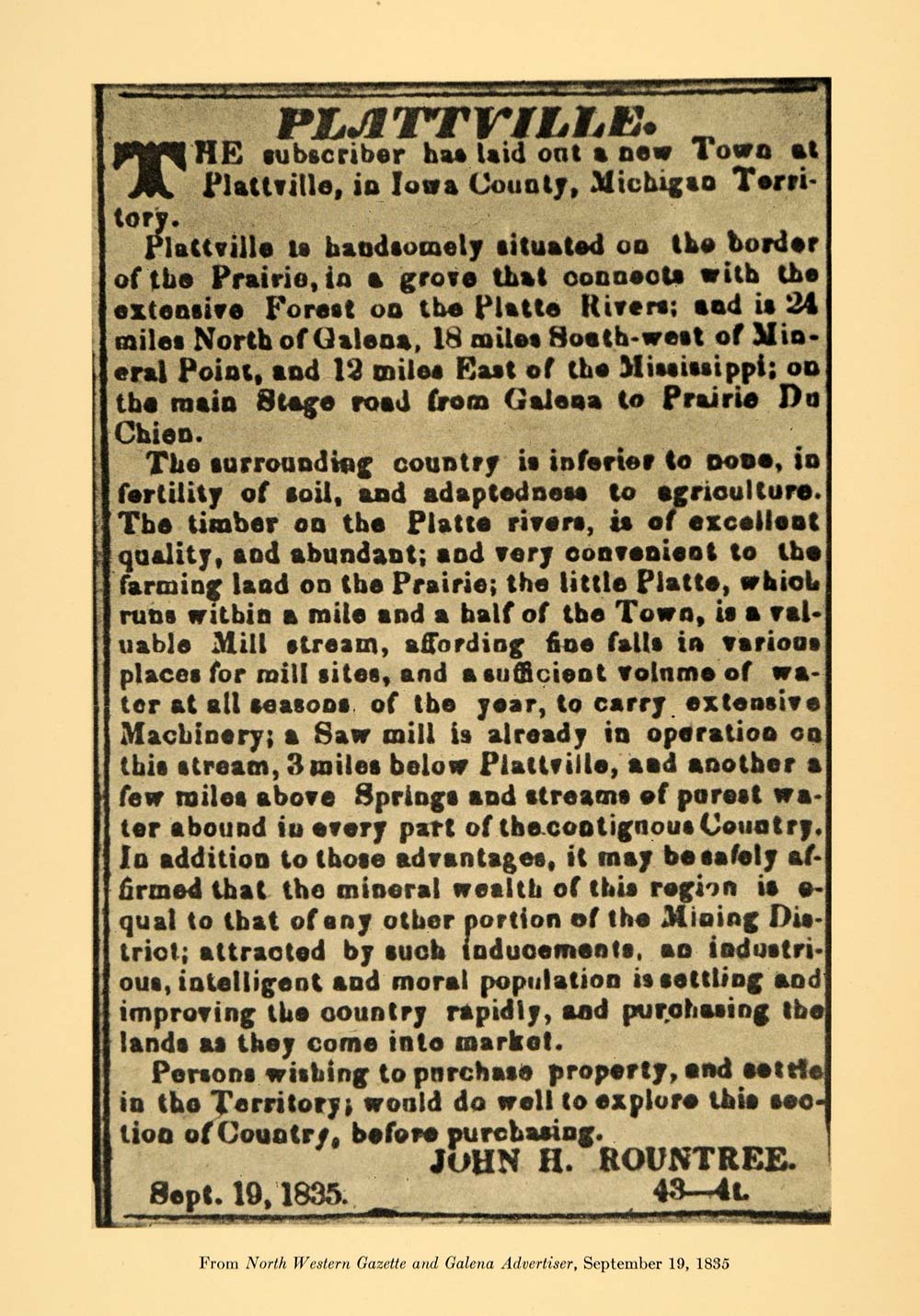 1922 Print Plattville Michigan Territory Real State - ORIGINAL HISTORIC WIS1