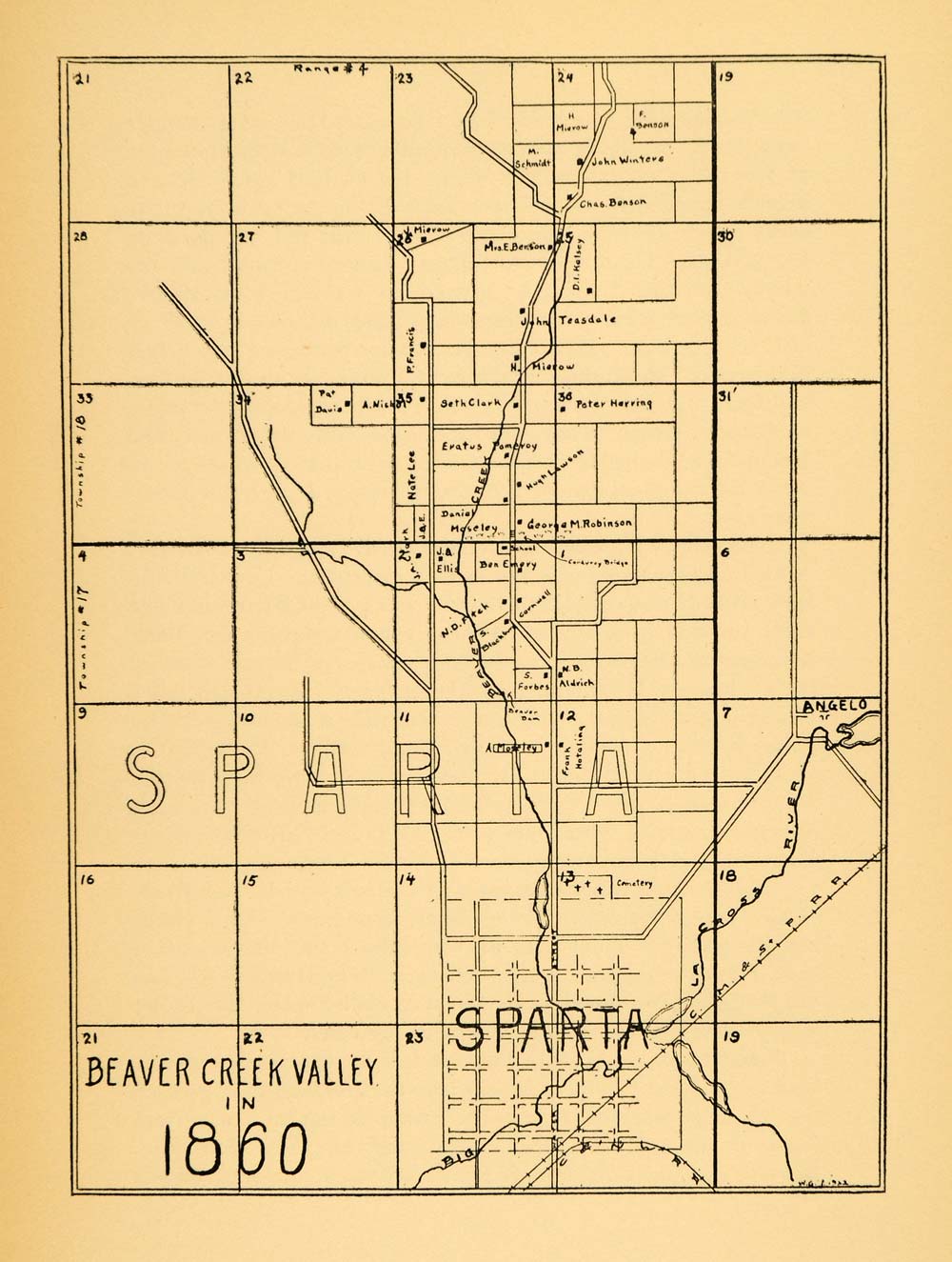 1922 Print Sparta Township Beaver Creek Valley Map 1860 ORIGINAL HISTORIC WIS1