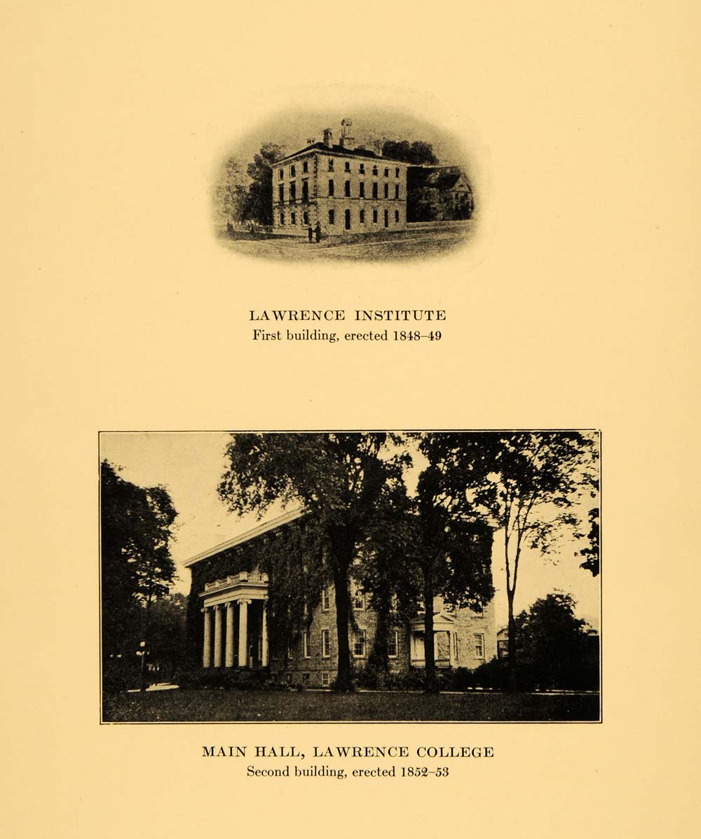 1922 Print Lawrence College Campus Main Hall Buildings ORIGINAL HISTORIC WIS1