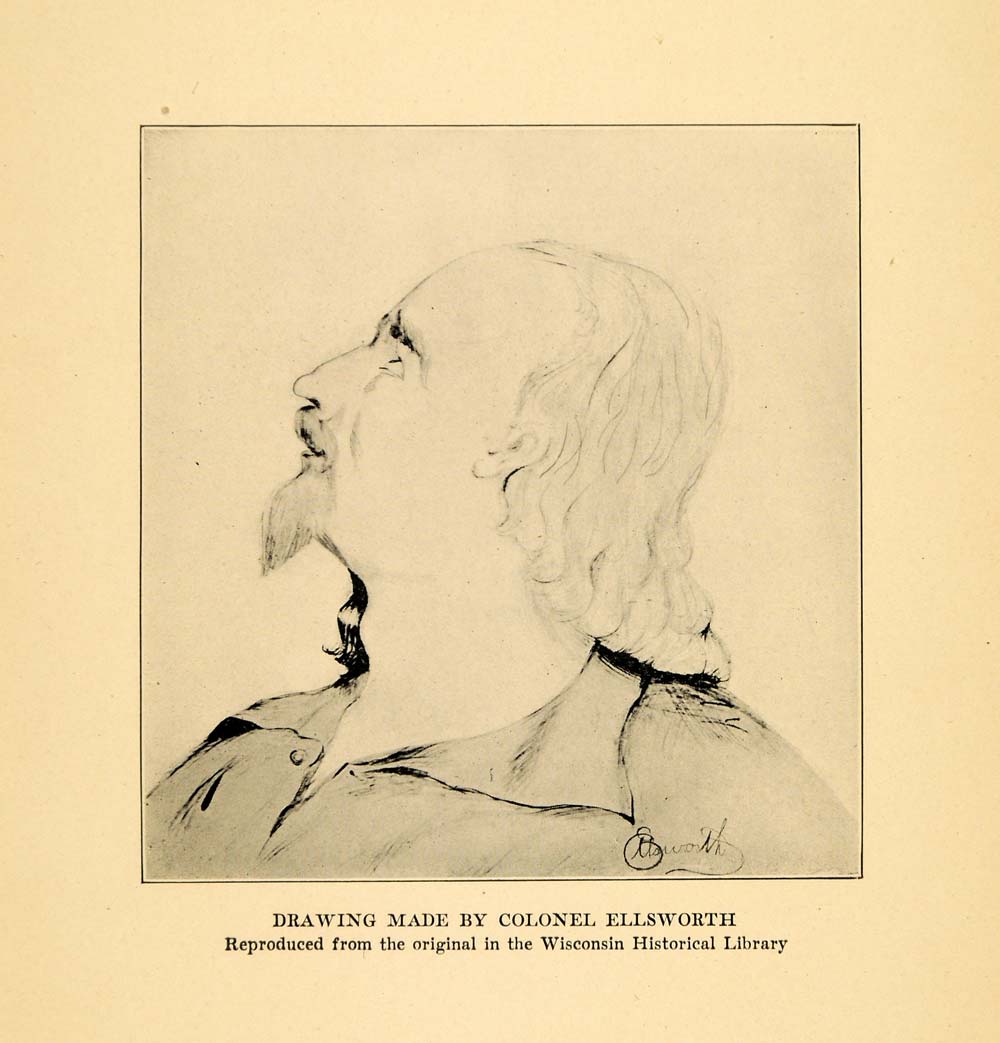 1918 Print Drawing Colonel Elmer Ephraim Ellsworth - ORIGINAL HISTORIC WIS1