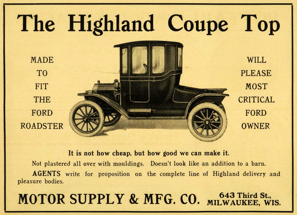1914 Ad Highland Coupe Top Motor Supply Third Milwaukee Car Parts Ford WM1
