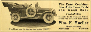 1914 Ad Ernst Car Turn Table Wash Rack William Mueller Milwaukee Farwell WM1