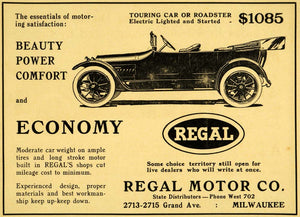 1914 Ad Regal Motor Touring Car Roadster Electric Starter Lighted Milwaukee WM1