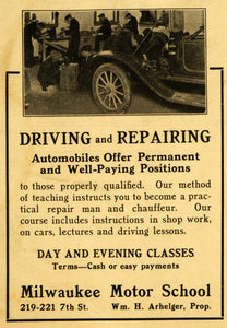1914 Ad Milwaukee Motor School Classes William Arhelger 219 7th Street WM1