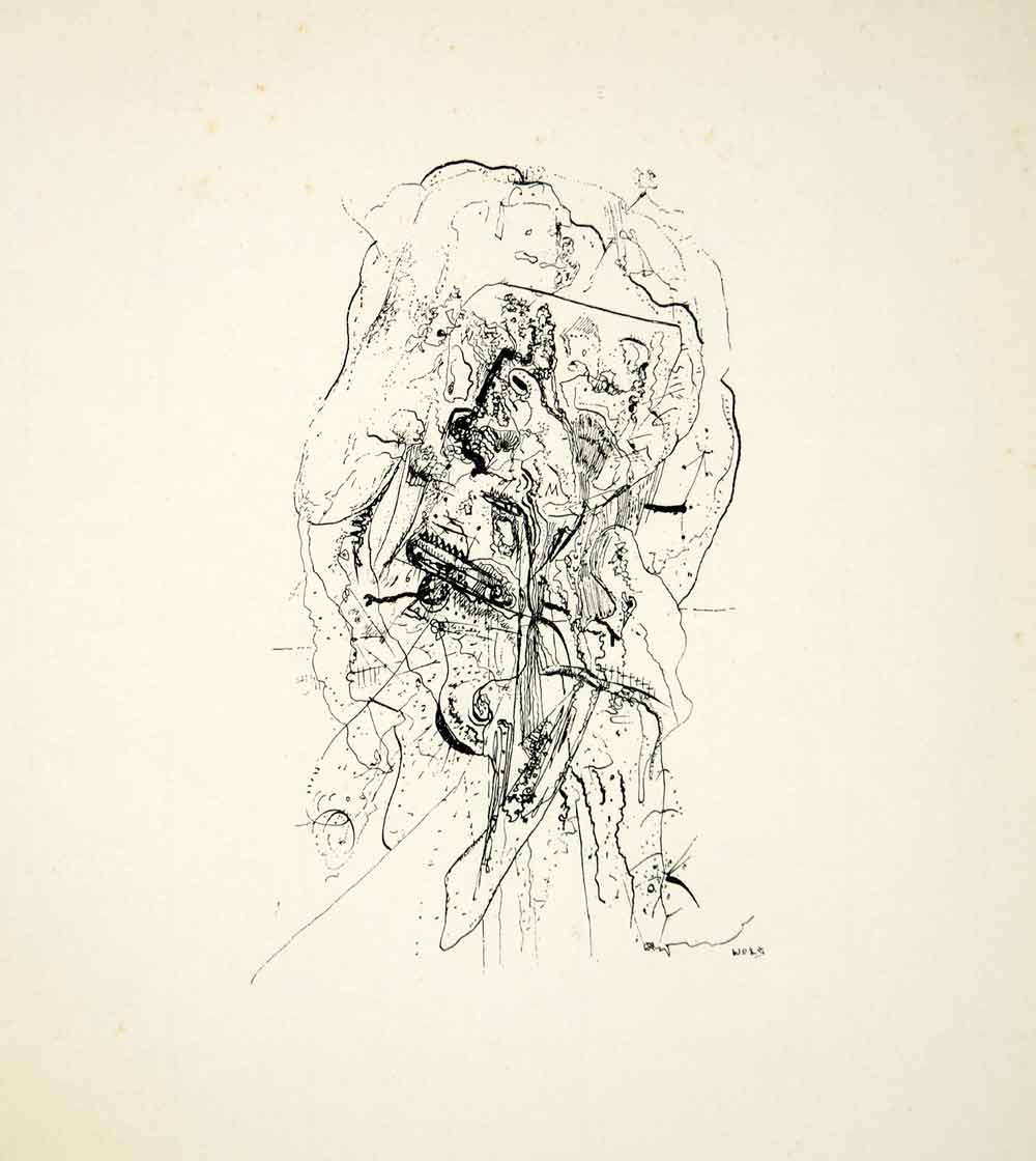 1965 Lithograph Wols A. O. Wolfgang Schulze Head Tete Abstract Art Drawing WOL1