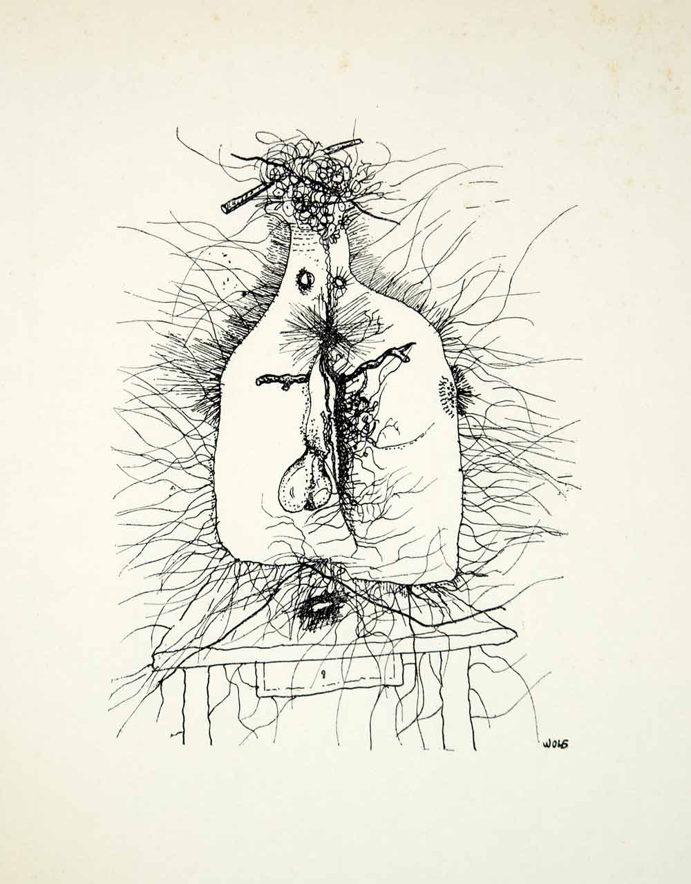 1965 Lithograph Wols Wolfgang Schulze Bottle Bouteille Abstract