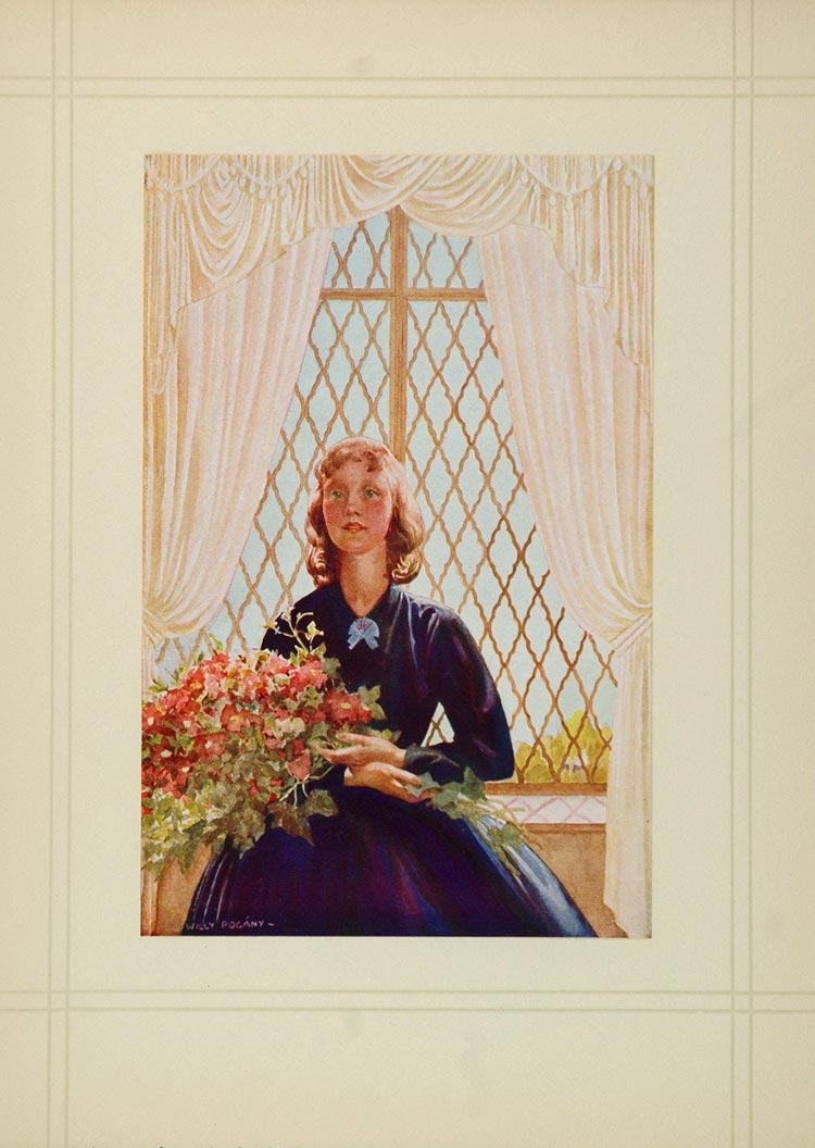 1936 Willy Pogany Woman Flowers Browning Sonnets Print - ORIGINAL