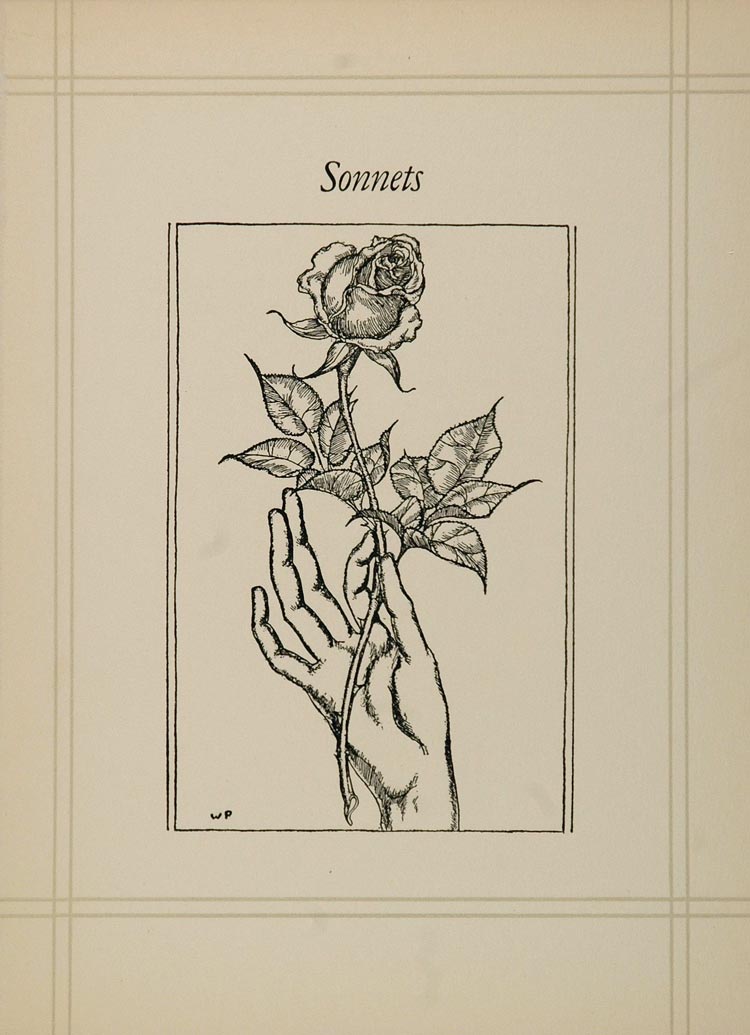 1936 Willy Pogany Hand Rose Sonnets B/W Drawing Print - ORIGINAL