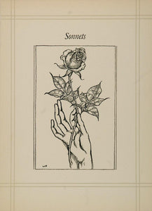 1936 Willy Pogany Hand Rose Sonnets B/W Drawing Print - ORIGINAL