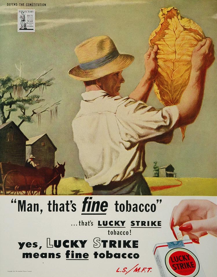 1944 Ad Lucky Strike Cigarettes American Tobacco Farm Harvest Plant Leaf WW2-1