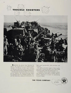 1944 Ad Texaco WWII Soldiers U. S. Navy Battleship Guns Wartime Oil WW2-1