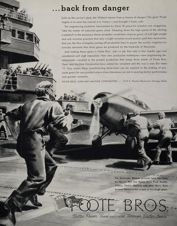 1943 Ad WWII Grumman Wildcat Fighter Aircraft Carrier Wartime WW2-1