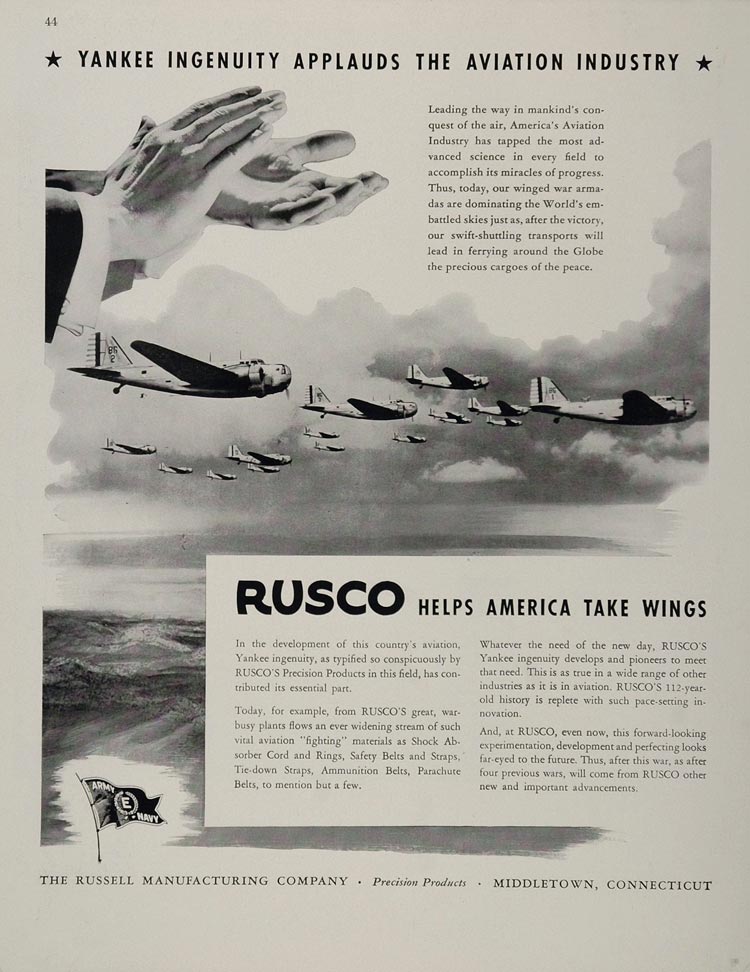1943 Ad Rusco Russell Manufacturing Middletown CT WWII Wartime WW2-1