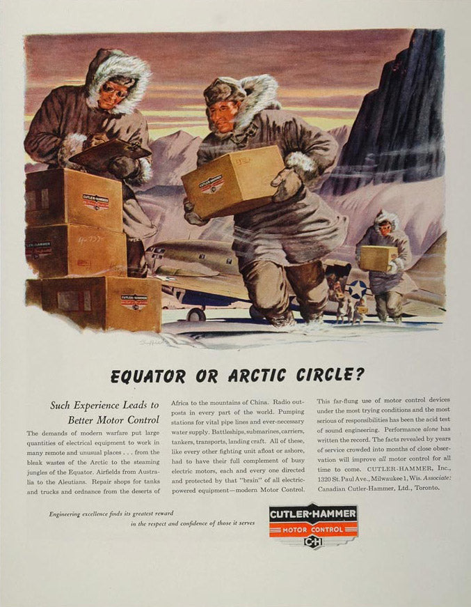1944 Ad WWII Cutler Hammer Motor Control Arctic Plane Wartime Industry WW2
