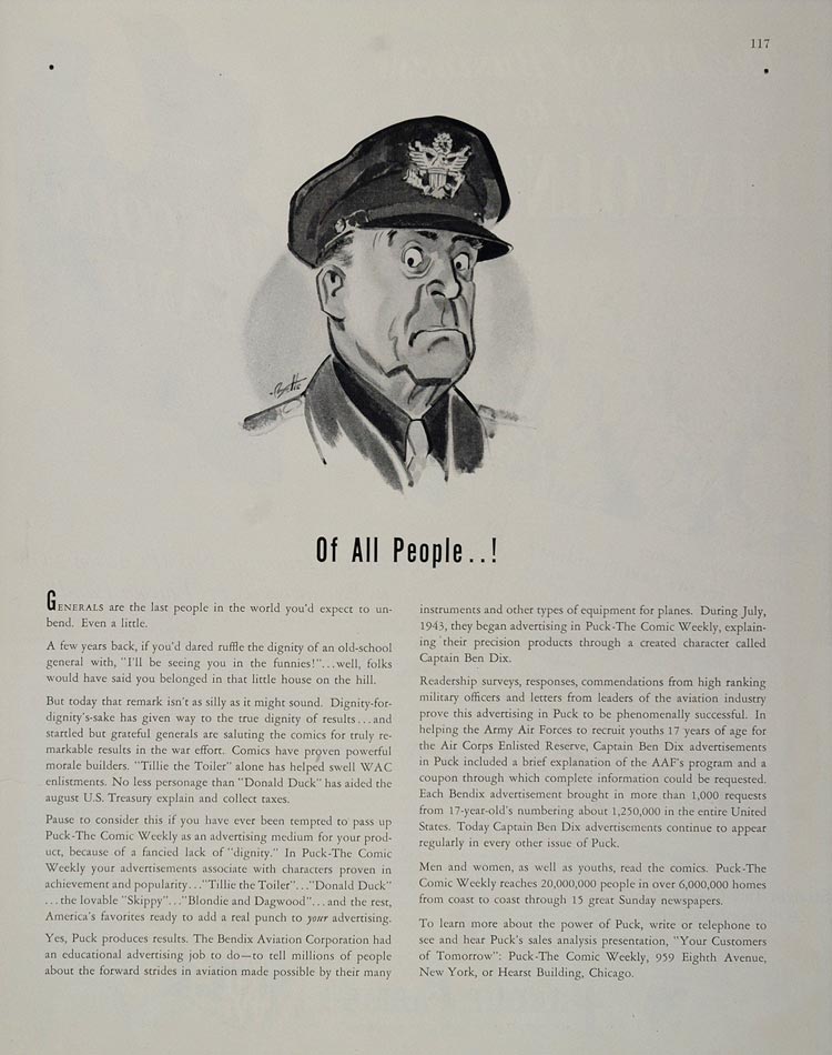 1944 Ad WWII Puck Comic Weekly Captain Ben Dix General Wartime New York WW2