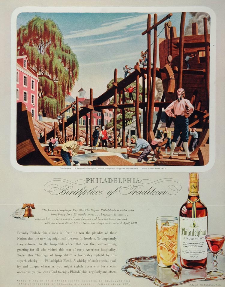 1944 Ad Philadelphia Whiskey Frigate Joshua Humphrey - ORIGINAL ADVERTISING WW2