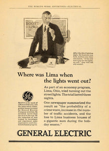 1924 Ad Lima Ohio Street Lights Out Chaos Gen. Electric - ORIGINAL WW3