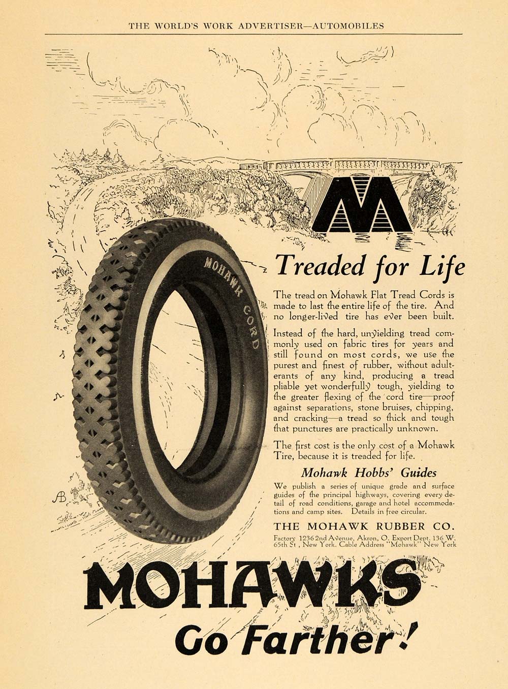 1924 Ad Mohawk Flat Tread Cord Rubber Car Tires Akron - ORIGINAL ADVERTISING WW3
