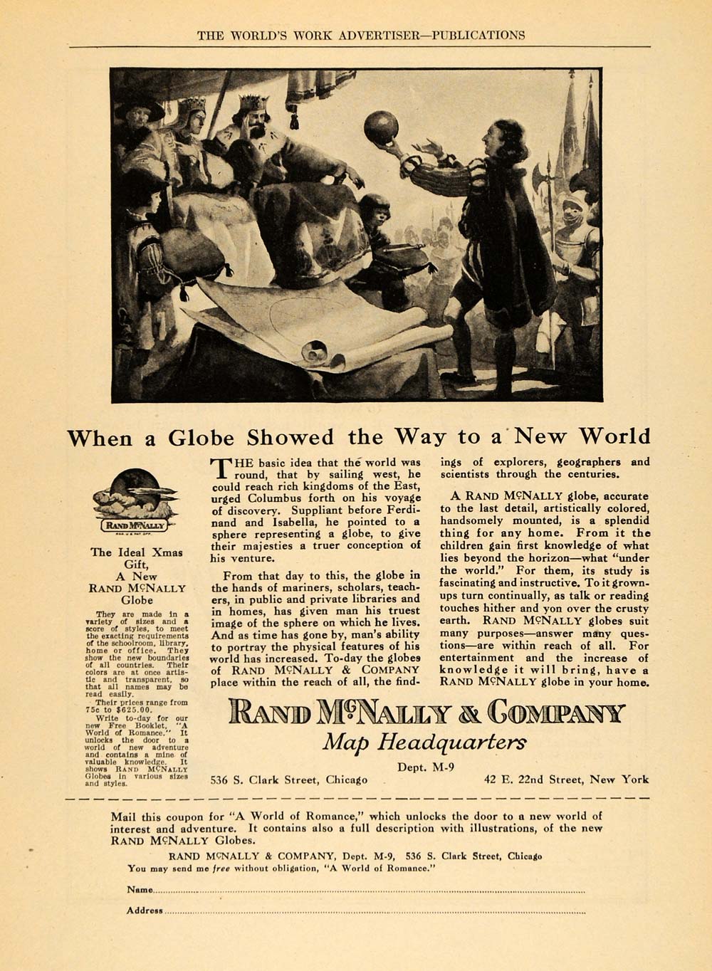 1922 Ad Rand McNally Maps Columbus to New World - ORIGINAL ADVERTISING WW3