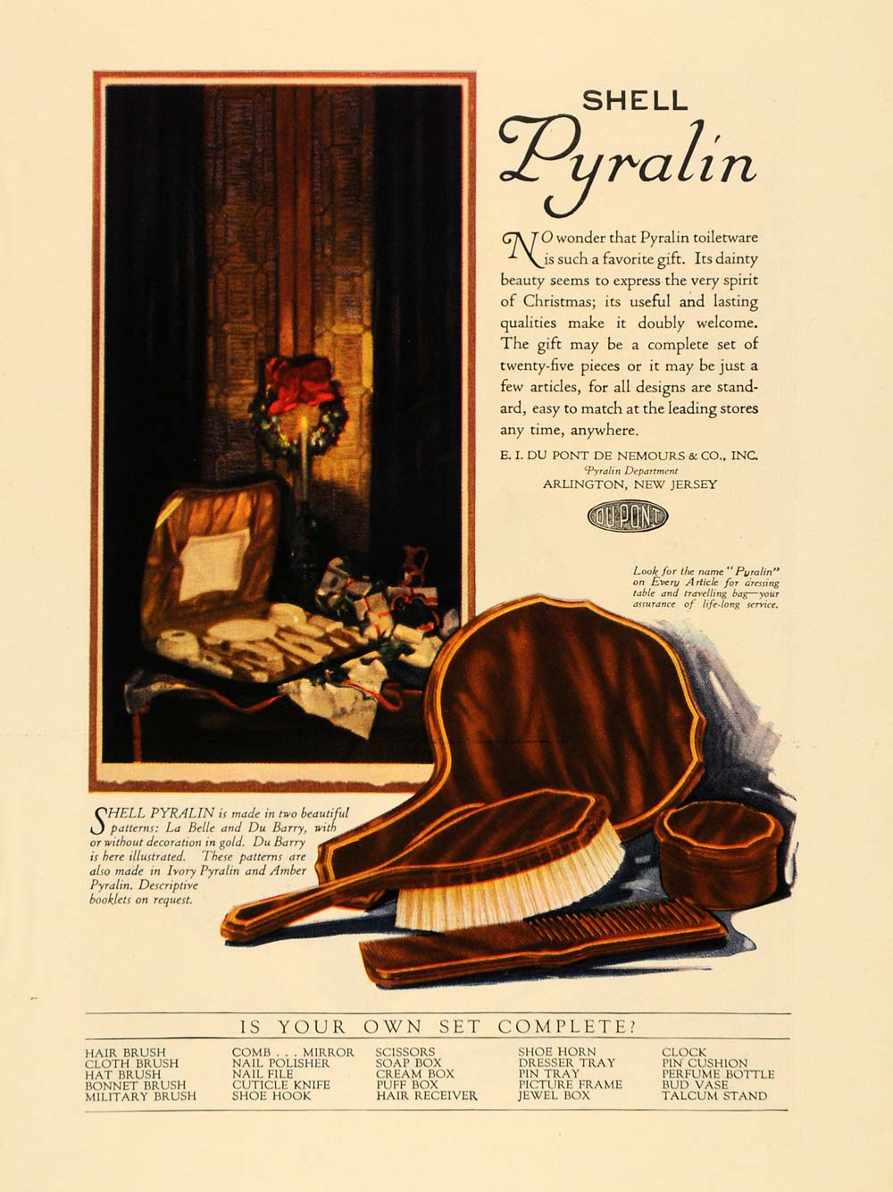1922 Ad Shell Pyralin Toiletware Brushes Christmas Gift - ORIGINAL WW3