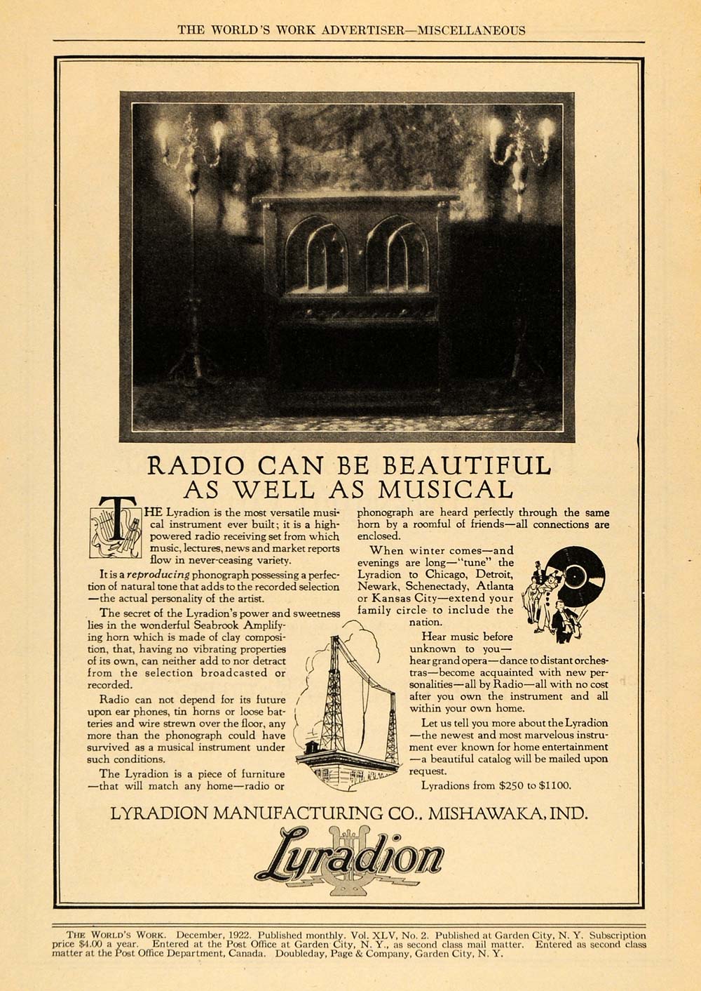 1922 Ad Lyradion Radio Receiving Set Seabrook Amp Horn - ORIGINAL WW3