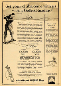 1926 Ad Cunard & Anchor Lines Vintage Golf Salem Witch - ORIGINAL WW3