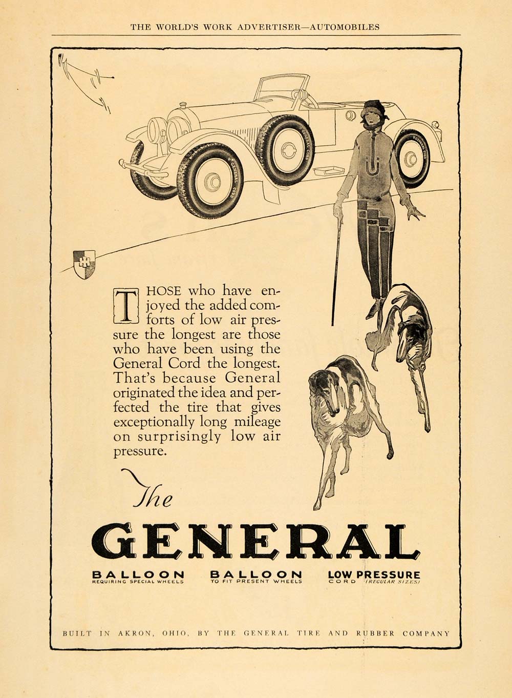 1924 Ad General Balloon Tire Rubber Akron Cord Dog Car - ORIGINAL WW3