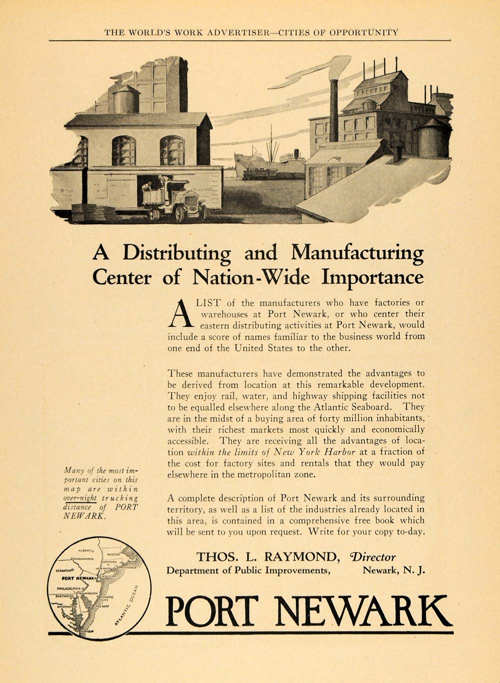 1924 Ad Port Newark Thomas Raymond Industry Commerce - ORIGINAL ADVERTISING WW3