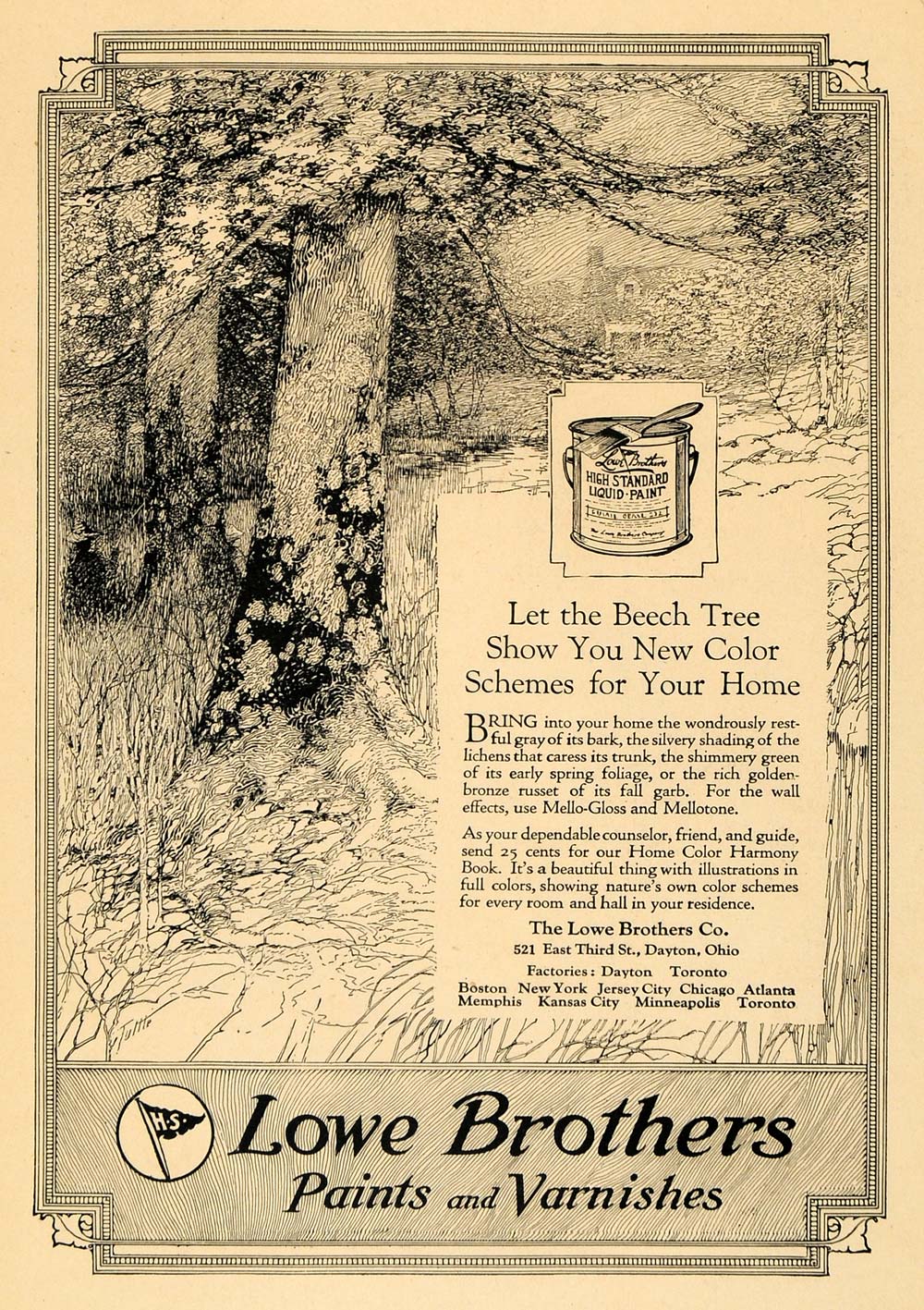 1922 Ad Lowe Brothers Paint Varnish Beech Tree Dayton - ORIGINAL ADVERTISING WW3