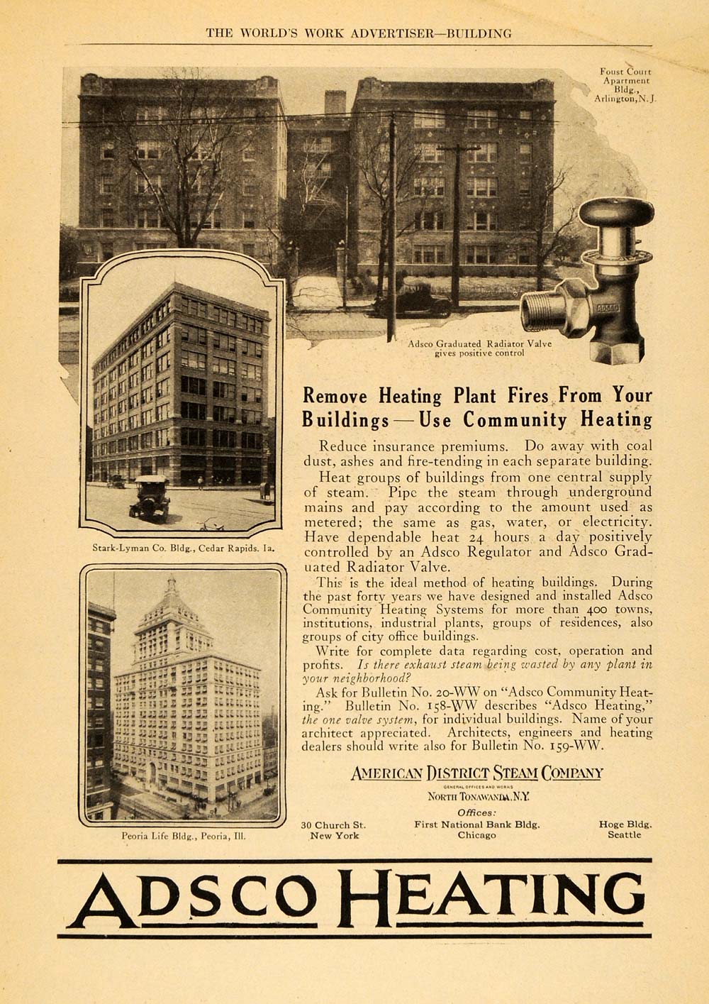 1922 Ad Adsco Heating American Steam Foust Arlington - ORIGINAL ADVERTISING WW3